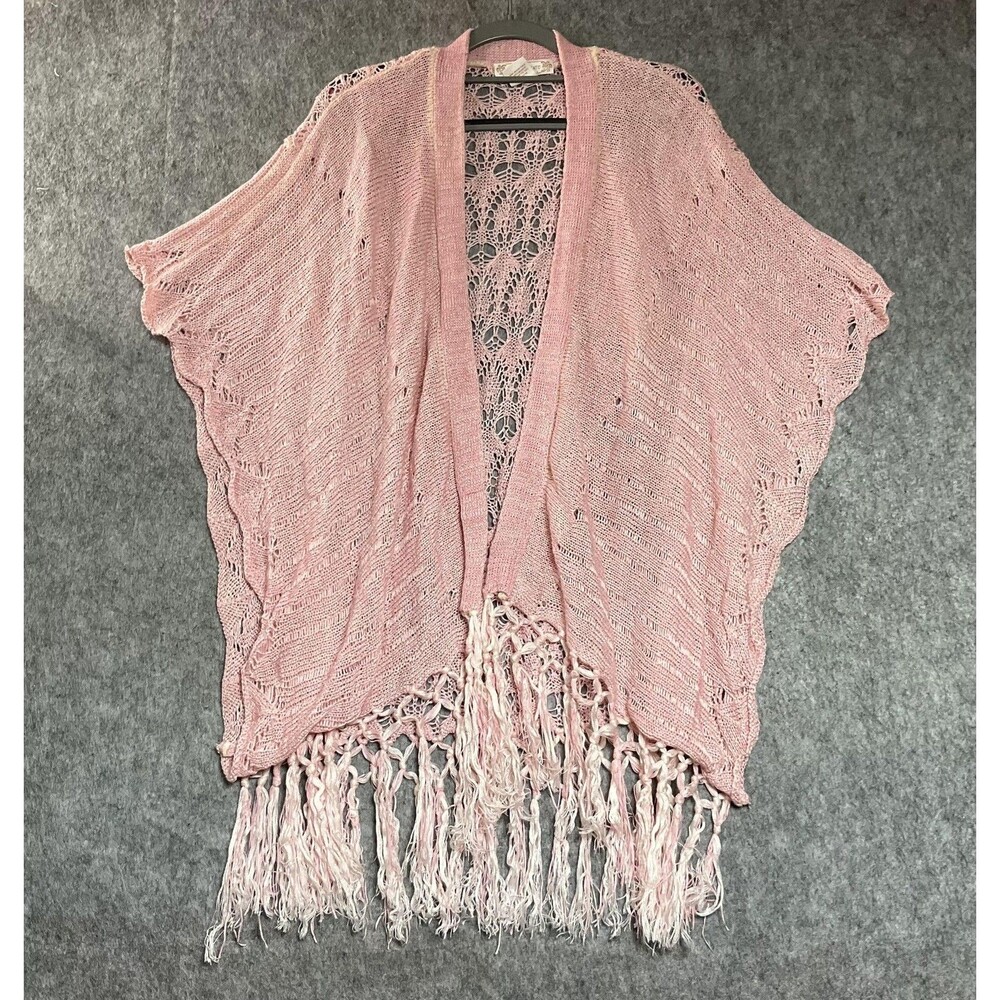 Custom Flying Tomato Cardigan Womens Medium Pink Crochet Fringe Hand Dye Boho